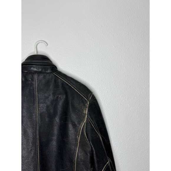 Vintage ANDREW MARC Distressed Genuine Leather Men’s Jacket Lined Sz S Moto Hood - Picture 10 of 16